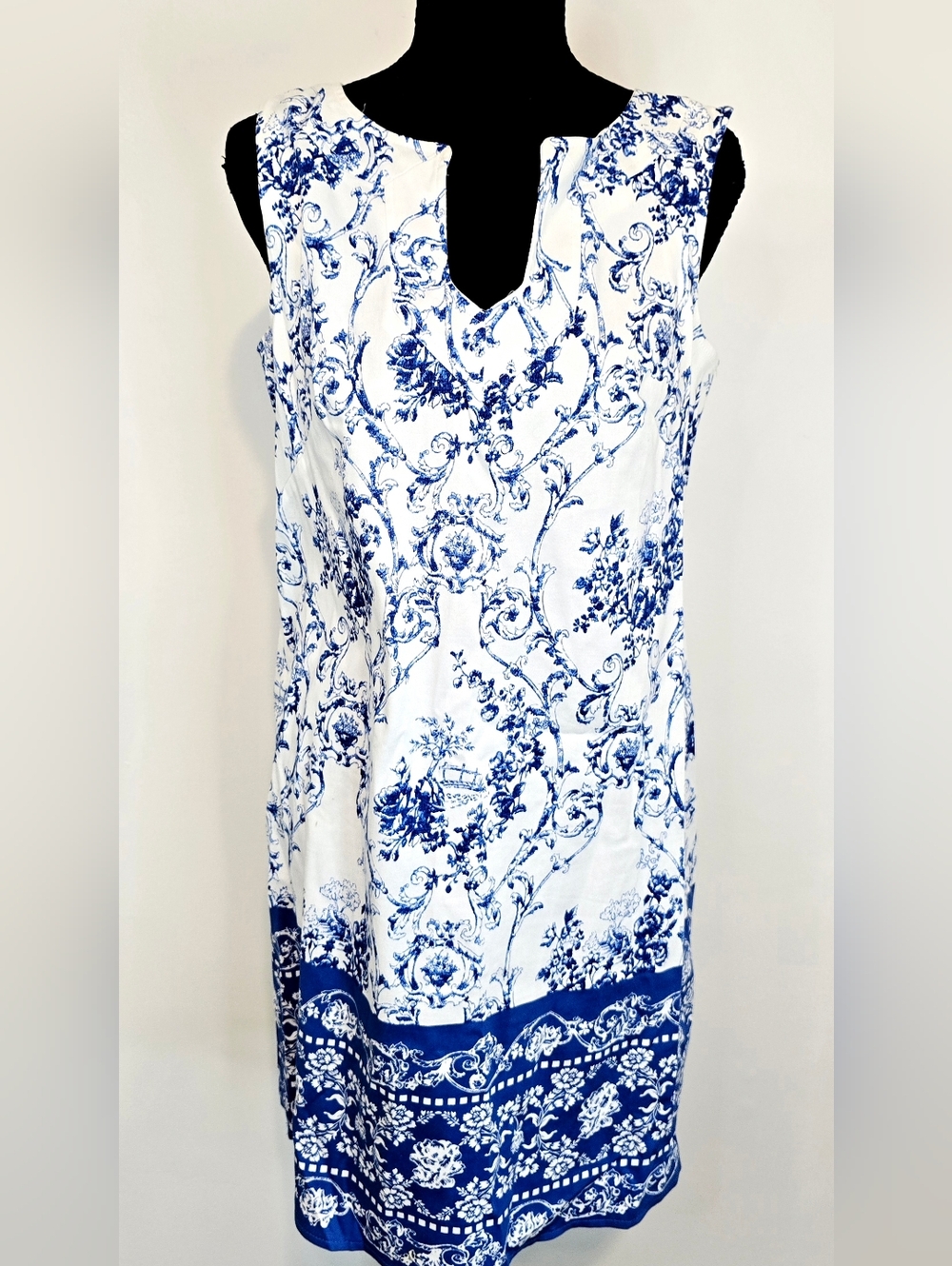 Cottagecore Blue White Toile Print Sleeveless Shift Dress girlhood preppy
